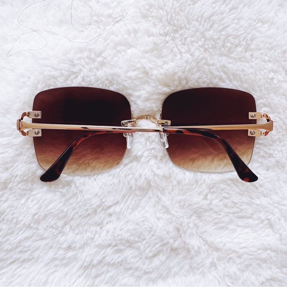 Laurel Clear Brown Rimless Sleek Sunglasses - Picture 10 of 10